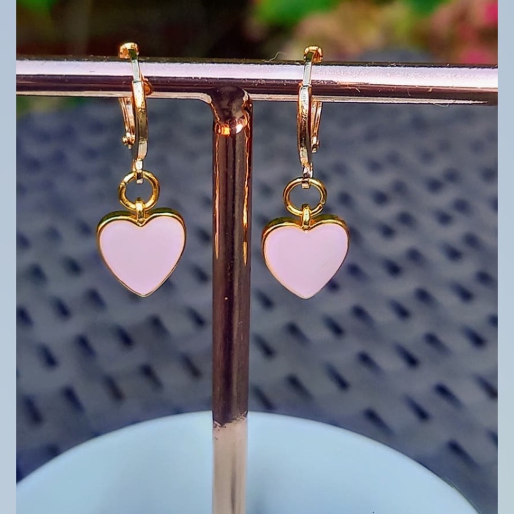 Pink heart huggie earrings